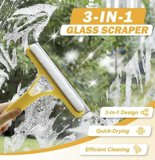 3-in-1 Window Cleaning Tool – 2025 Upgraded Squeegee with Spray, Scraper & Brush | All-Purpose Cleaner for Glass Windows, Shower Doors, and Mirrors